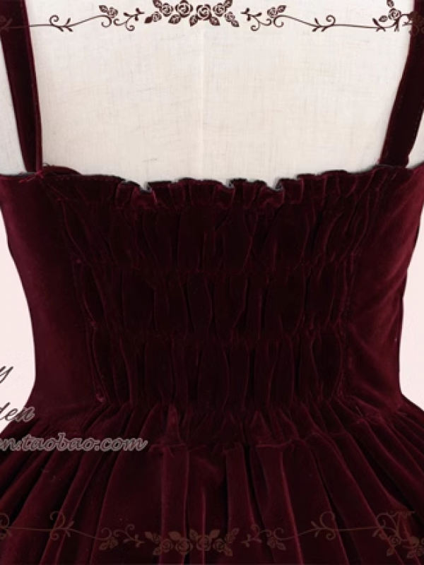 Retro Lolita Double Drawstring Elegant Velvet JSK Suspender Skirt Retro Lolita Double Drawstring Elegant Velvet JSK Suspender Skirt