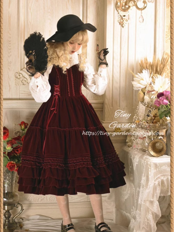 Retro Lolita Double Drawstring Elegant Velvet JSK Suspender Skirt Retro Lolita Double Drawstring Elegant Velvet JSK Suspender Skirt