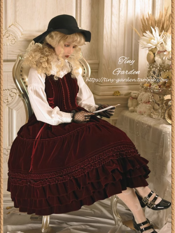 Retro Lolita Double Drawstring Elegant Velvet JSK Suspender Skirt Retro Lolita Double Drawstring Elegant Velvet JSK Suspender Skirt