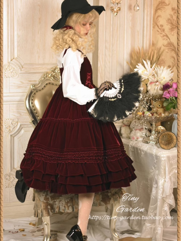 Retro Lolita Double Drawstring Elegant Velvet JSK Suspender Skirt Retro Lolita Double Drawstring Elegant Velvet JSK Suspender Skirt