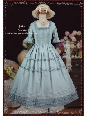 Grayish Green Sweet Elegant Bow French Girl Lolita Square Collar OP