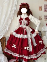 Red Long Lolita Skirt Sweet And Elegant JSK Suspender Dress Red Long Lolita Skirt Sweet And Elegant JSK Suspender Dress