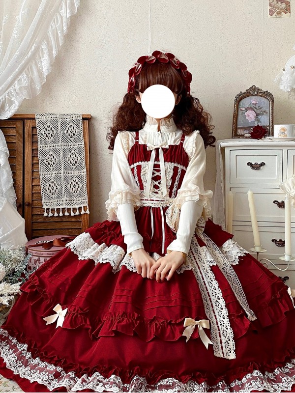 Red Long Lolita Skirt Sweet And Elegant JSK Suspender Dress Red Long Lolita Skirt Sweet And Elegant JSK Suspender Dress