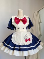 Navy Blue Sweet And Cute OP Short Maid Apron Lolita Dress Navy Blue Sweet And Cute OP Short Maid Apron Lolita Dress