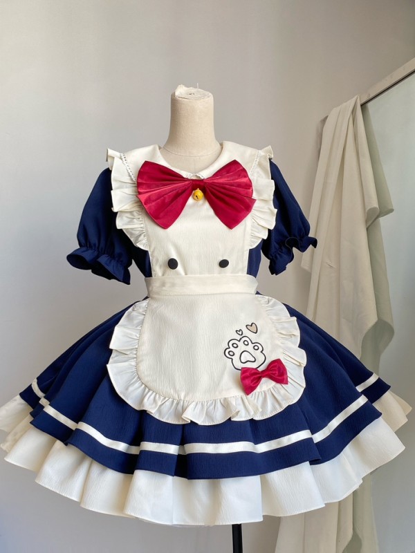 Navy Blue Sweet And Cute OP Short Maid Apron Lolita Dress Navy Blue Sweet And Cute OP Short Maid Apron Lolita Dress