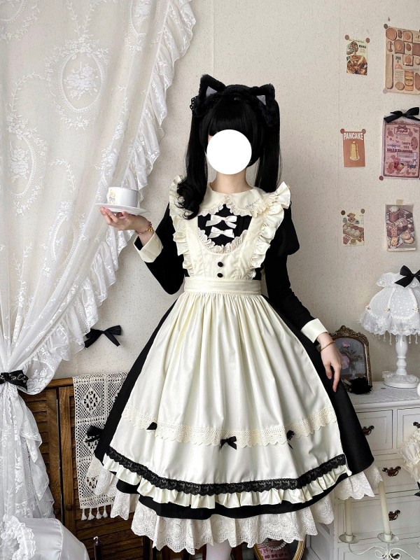 Black Retro Lolita Apron Maid Dress Black Retro Lolita Apron Maid Dress