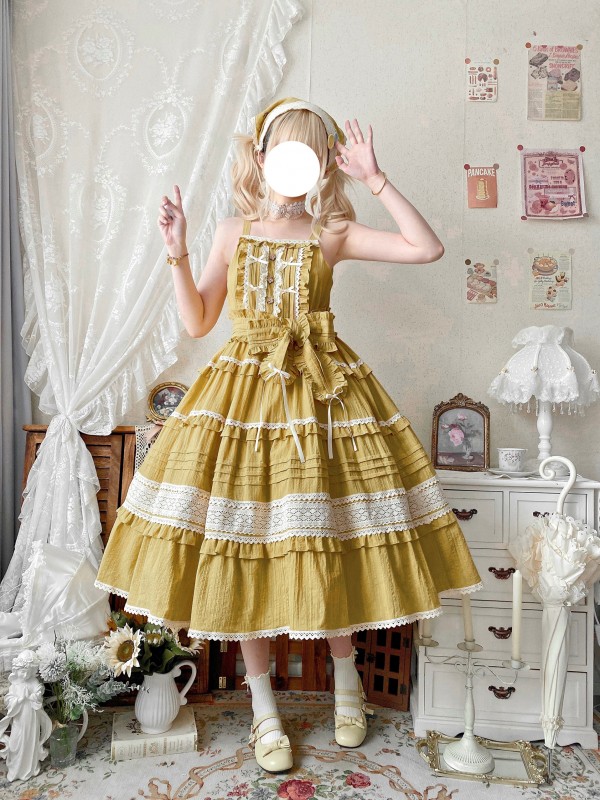 Yellow Sweet Pastoral Style Lolita Long Skirt JSK Loose Sack Skirt Yellow Sweet Pastoral Style Lolita Long Skirt JSK Loose Sack Skirt