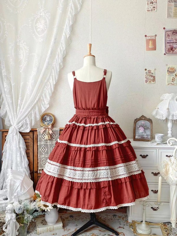 Red Sweet Pastoral Style Lolita Long Skirt JSK Loose Sack Skirt Red Sweet Pastoral Style Lolita Long Skirt JSK Loose Sack Skirt