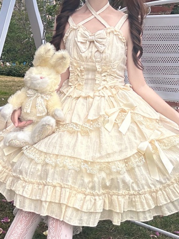 Yellow Sweet Lolita Princess Dress JSK Suspender Dress Yellow Sweet Lolita Princess Dress JSK Suspender Dress
