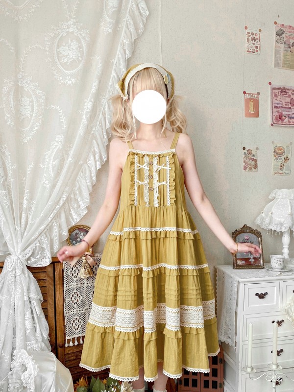 Yellow Sweet Pastoral Style Lolita Long Skirt JSK Loose Sack Skirt Yellow Sweet Pastoral Style Lolita Long Skirt JSK Loose Sack Skirt