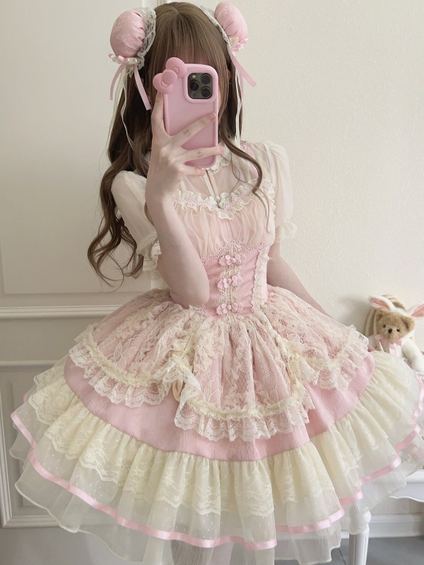 Pink Sweet Ballet Style Lolita Skirt JSK Suspender Dress Pink Sweet Ballet Style Lolita Skirt JSK Suspender Dress
