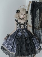 Black Retro Print Gothic Lolita JSK Suspender Dress Black Retro Print Gothic Lolita JSK Suspender Dress