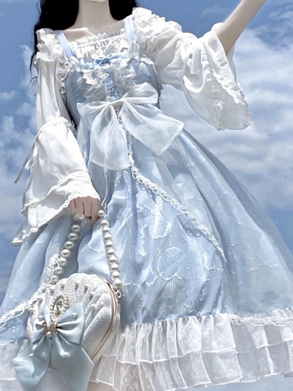 Blue Sweet Lolita Printed Suspender JSK Dress Blue Sweet Lolita Printed Suspender JSK Dress