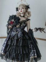 Black Retro Print Gothic Lolita JSK Suspender Dress Black Retro Print Gothic Lolita JSK Suspender Dress