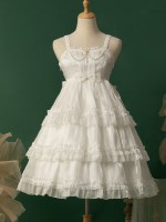 White Sweet Lolita Skirt JSK Elegant Puffy Skirt Apricot Lolita Suspender Dress White Sweet Lolita Skirt JSK Elegant Puffy Skirt Apricot Lolita Suspender Dress
