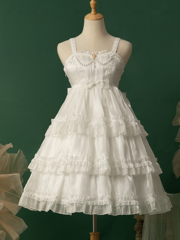 White Sweet Lolita Skirt JSK Elegant Puffy Skirt Apricot Lolita Suspender Dress White Sweet Lolita Skirt JSK Elegant Puffy Skirt Apricot Lolita Suspender Dress