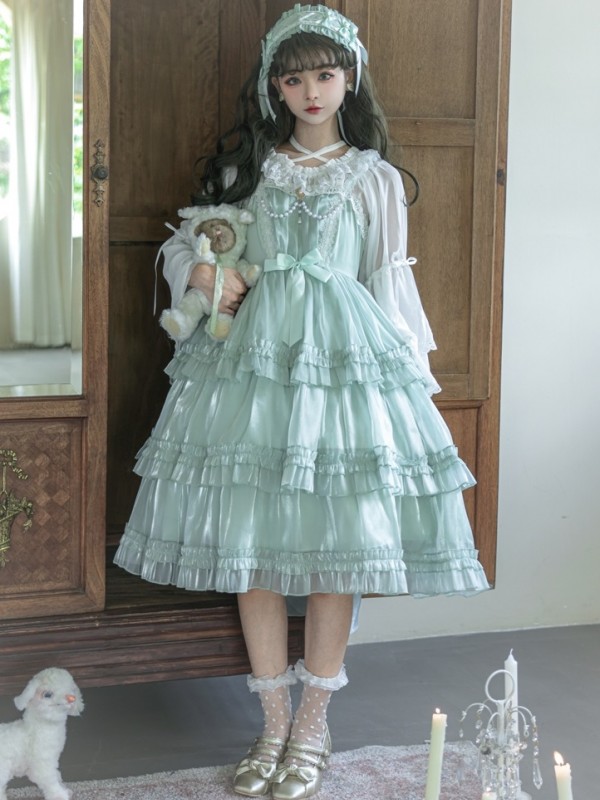 Green Sweet Lolita Skirt JSK Elegant Puffy Skirt Apricot Lolita Suspender Dress Green Sweet Lolita Skirt JSK Elegant Puffy Skirt Apricot Lolita Suspender Dress