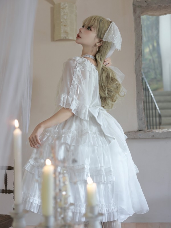 White Sweet Lolita Skirt JSK Elegant Puffy Skirt Apricot Lolita Suspender Dress White Sweet Lolita Skirt JSK Elegant Puffy Skirt Apricot Lolita Suspender Dress