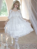 White Sweet Lolita Skirt JSK Elegant Puffy Skirt Apricot Lolita Suspender Dress White Sweet Lolita Skirt JSK Elegant Puffy Skirt Apricot Lolita Suspender Dress