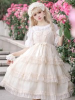 Sweet Lolita Skirt JSK Elegant Puffy Skirt Apricot Lolita Suspender Dress Sweet Lolita Skirt JSK Elegant Puffy Skirt Apricot Lolita Suspender Dress