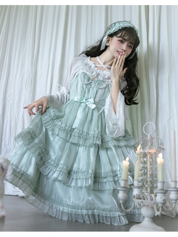 Green Sweet Lolita Skirt JSK Elegant Puffy Skirt Apricot Lolita Suspender Dress Green Sweet Lolita Skirt JSK Elegant Puffy Skirt Apricot Lolita Suspender Dress