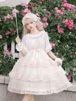 Sweet Lolita Skirt JSK Elegant Puffy Skirt Apricot Lolita Suspender Dress Sweet Lolita Skirt JSK Elegant Puffy Skirt Apricot Lolita Suspender Dress