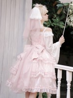 Pink Sweet Lolita Skirt JSK Elegant Puffy Skirt Apricot Lolita Suspender Dress Pink Sweet Lolita Skirt JSK Elegant Puffy Skirt Apricot Lolita Suspender Dress