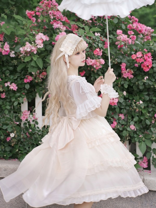 Sweet Lolita Skirt JSK Elegant Puffy Skirt Apricot Lolita Suspender Dress Sweet Lolita Skirt JSK Elegant Puffy Skirt Apricot Lolita Suspender Dress