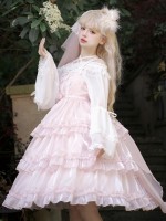 Pink Sweet Lolita Skirt JSK Elegant Puffy Skirt Apricot Lolita Suspender Dress Pink Sweet Lolita Skirt JSK Elegant Puffy Skirt Apricot Lolita Suspender Dress