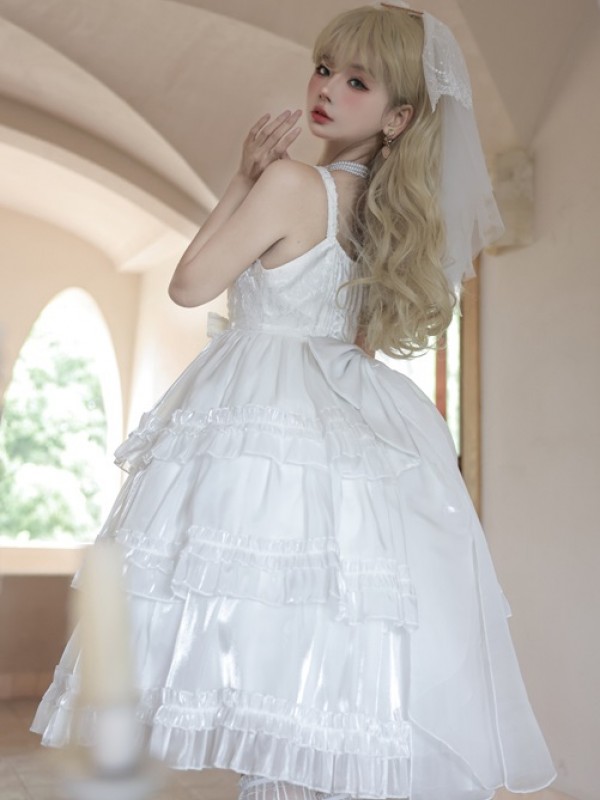 White Sweet Lolita Skirt JSK Elegant Puffy Skirt Apricot Lolita Suspender Dress White Sweet Lolita Skirt JSK Elegant Puffy Skirt Apricot Lolita Suspender Dress