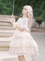Sweet Lolita Skirt JSK Elegant Puffy Skirt Apricot Lolita Suspender Dress Sweet Lolita Skirt JSK Elegant Puffy Skirt Apricot Lolita Suspender Dress