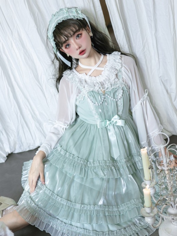 Green Sweet Lolita Skirt JSK Elegant Puffy Skirt Apricot Lolita Suspender Dress Green Sweet Lolita Skirt JSK Elegant Puffy Skirt Apricot Lolita Suspender Dress