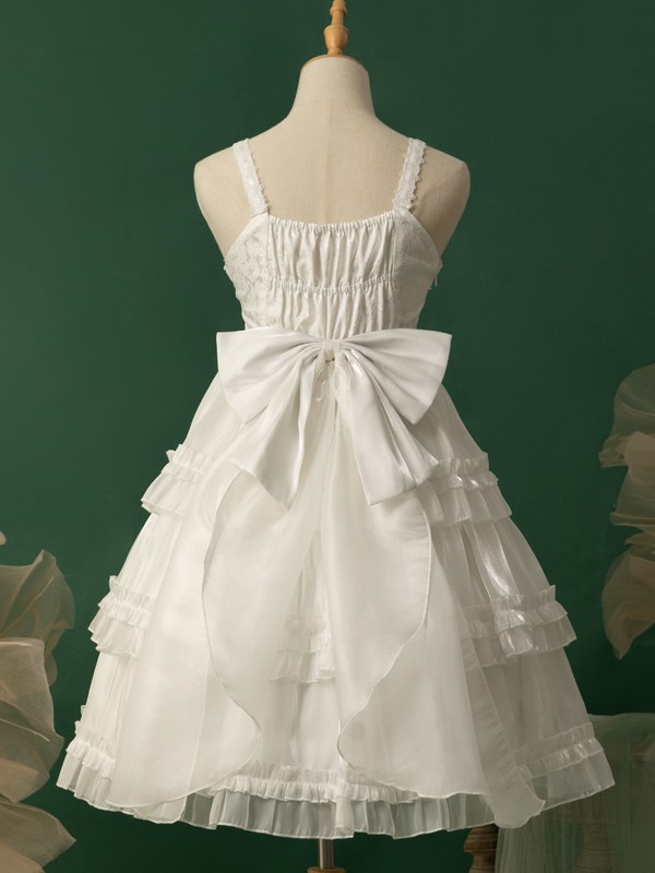White Sweet Lolita Skirt JSK Elegant Puffy Skirt Apricot Lolita Suspender Dress White Sweet Lolita Skirt JSK Elegant Puffy Skirt Apricot Lolita Suspender Dress