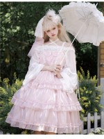 Pink Sweet Lolita Skirt JSK Elegant Puffy Skirt Apricot Lolita Suspender Dress Pink Sweet Lolita Skirt JSK Elegant Puffy Skirt Apricot Lolita Suspender Dress