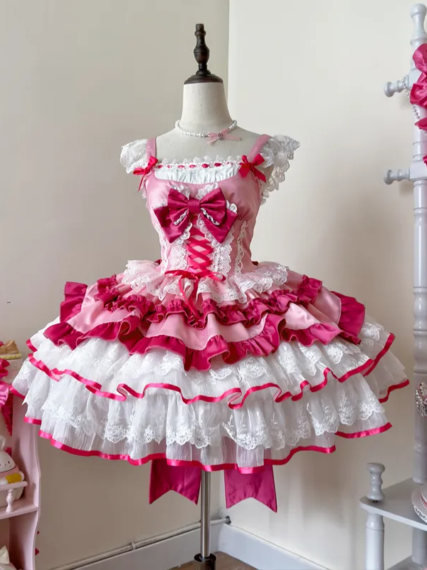 Pink Sweet Lolita Tutu Skirt JSK Suspender Dress Pink Sweet Lolita Tutu Skirt JSK Suspender Dress
