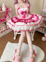 Pink Sweet Lolita Tutu Skirt JSK Suspender Dress Pink Sweet Lolita Tutu Skirt JSK Suspender Dress