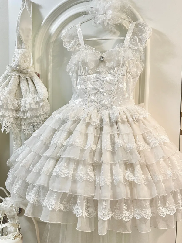 White Lolita Ballet Style Bride JSK Suspender Dress White Lolita Ballet Style Bride JSK Suspender Dress