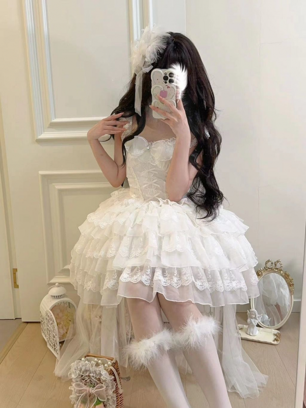 White Lolita Ballet Style Bride JSK Suspender Dress White Lolita Ballet Style Bride JSK Suspender Dress