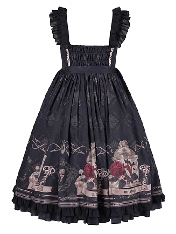Sweet Retro Lolita Dress CLA Printed Suspender Skirt Sweet Retro Lolita Dress CLA Printed Suspender Skirt