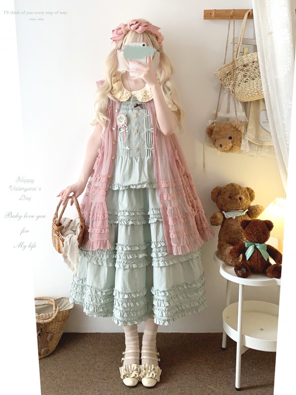 Sweet Fungus Satin Lace Cotton Loose JSK Suspender Dress Sweet Fungus Satin Lace Cotton Loose JSK Suspender Dress