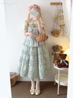 Sweet Fungus Satin Lace Cotton Loose JSK Suspender Dress Sweet Fungus Satin Lace Cotton Loose JSK Suspender Dress