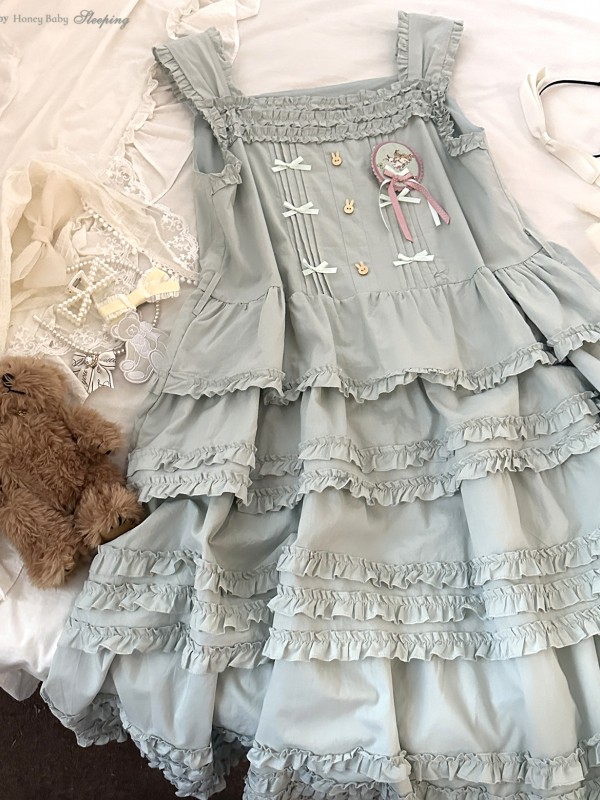 Sweet Fungus Satin Lace Cotton Loose JSK Suspender Dress Sweet Fungus Satin Lace Cotton Loose JSK Suspender Dress