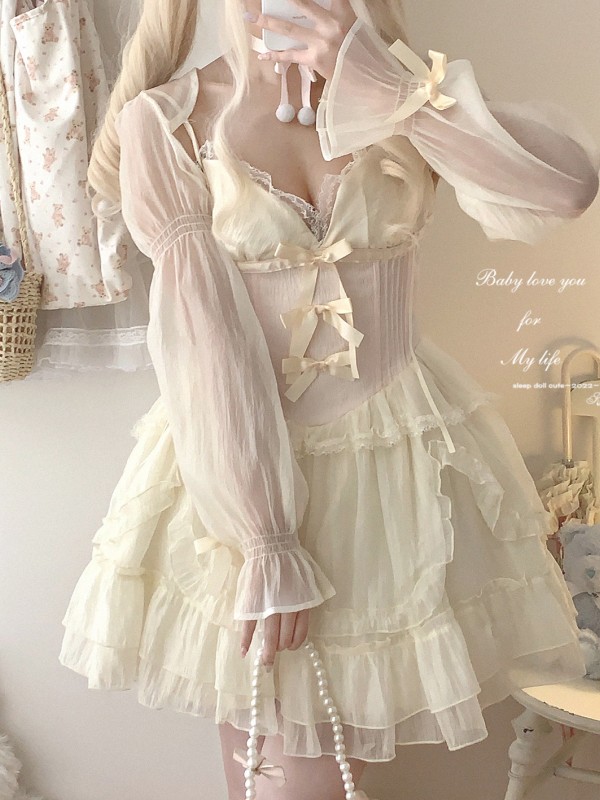 Sweet Lolita Bow Jacquard Retro Suspender Puffy Dress Sweet Lolita Bow Jacquard Retro Suspender Puffy Dress