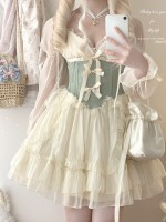 Sweet Lolita Bow Jacquard Retro Suspender Puffy Dress Sweet Lolita Bow Jacquard Retro Suspender Puffy Dress