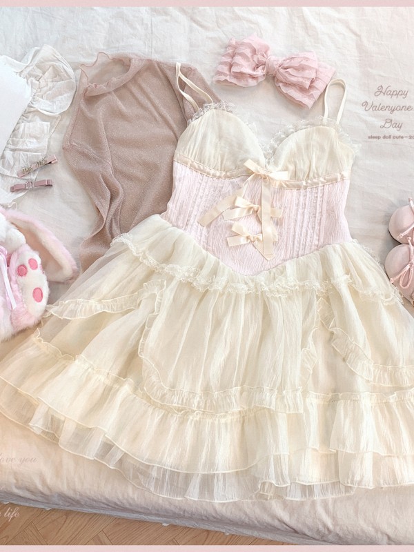 Sweet Lolita Bow Jacquard Retro Suspender Puffy Dress Sweet Lolita Bow Jacquard Retro Suspender Puffy Dress