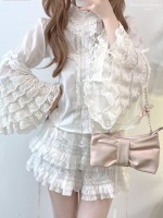 Vintage Cotton Sleeve Layered Ruffle Lace Blouse Vintage Cotton Sleeve Layered Ruffle Lace Blouse