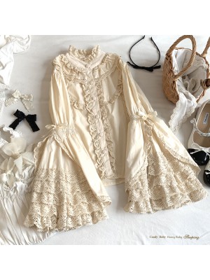 Vintage Cotton Sleeve Layered Ruffle Lace Blouse