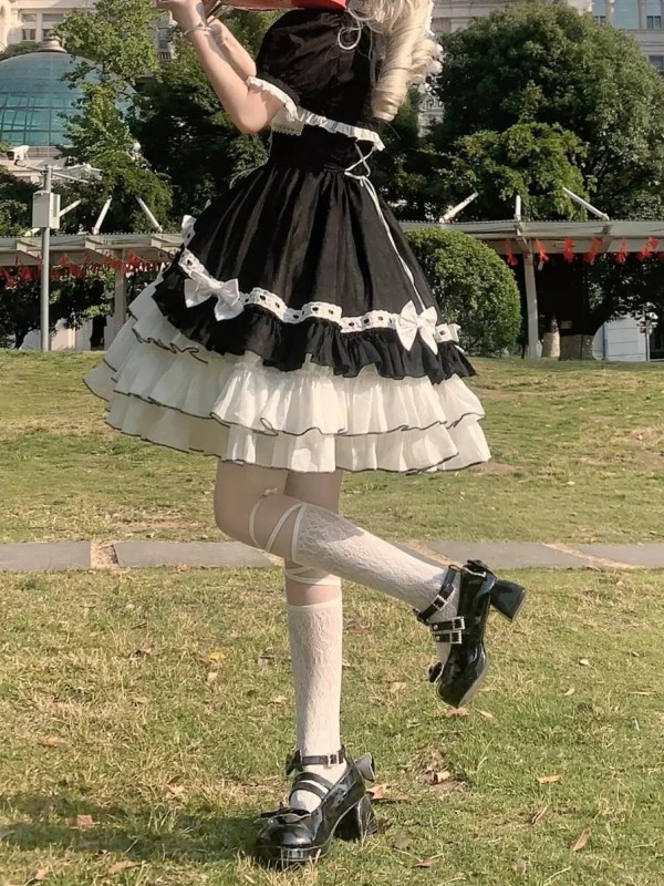 Halloween Black White Lolita Dress Sweet Lolita Puffy Princess Dress Halloween Black White Lolita Dress Sweet Lolita Puffy Princess Dress
