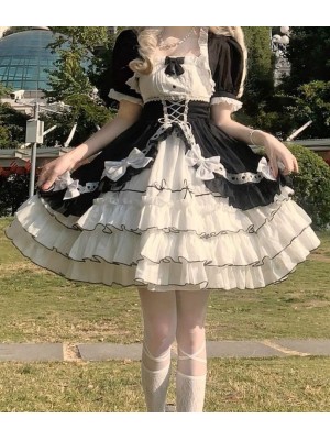 Halloween Black White Lolita Dress Sweet Lolita Puffy Princess Dress