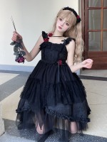 Black Sweet Gothic Jacquard Rose JSK Suspender Dress Black Sweet Gothic Jacquard Rose JSK Suspender Dress